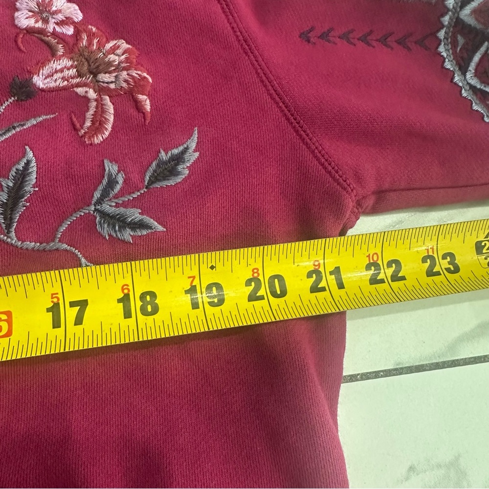 Driftwood Jacket Women Sz Medium Maroon Teddy Floral Embroidered Zip Up Hoodie - Picture 4 of 11